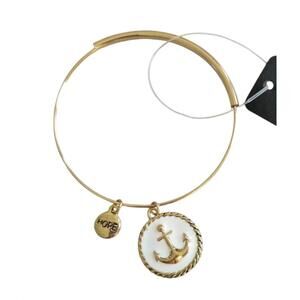 NEW MAD STYLE women's adjustable nautical anchor bangle bracelet in white enamel